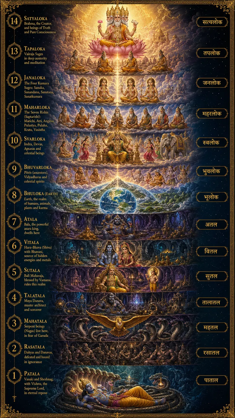 14 Lokas vertical ladder — cosmic map